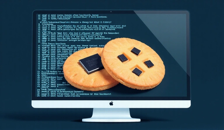 Ilustracja plików cookie jako małych ciasteczek cyfrowych w przeglądarce internetowej, symbolizujących dane użytkownika.